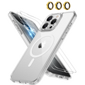 Entronix Bundle Compatible with iPhone 15 Pro - [Magnetic] Clear Case, 2 Clear Screen Protectors & 1 Metallic Camera Lens Protector