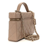 Caviar Quilted Top Handle Slim Vanity With Chain Dark Beige