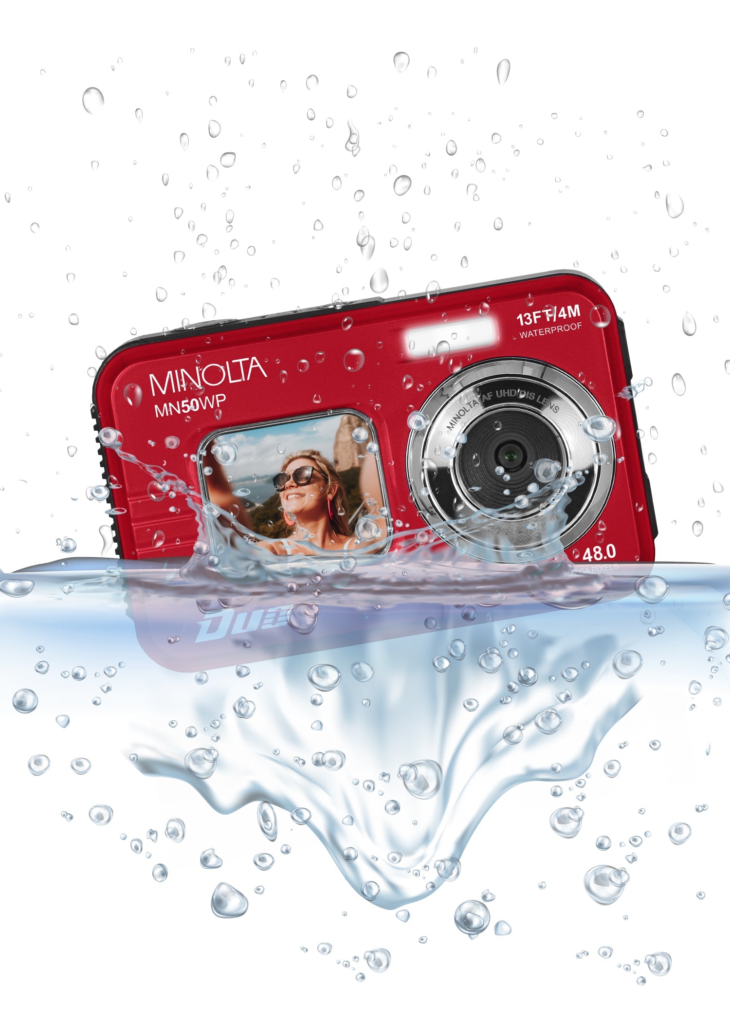 MINOLTA MN50WP Duo 48 MP AF / 5K Ultra HD Waterproof Camera w/ Dual LCD (Red)