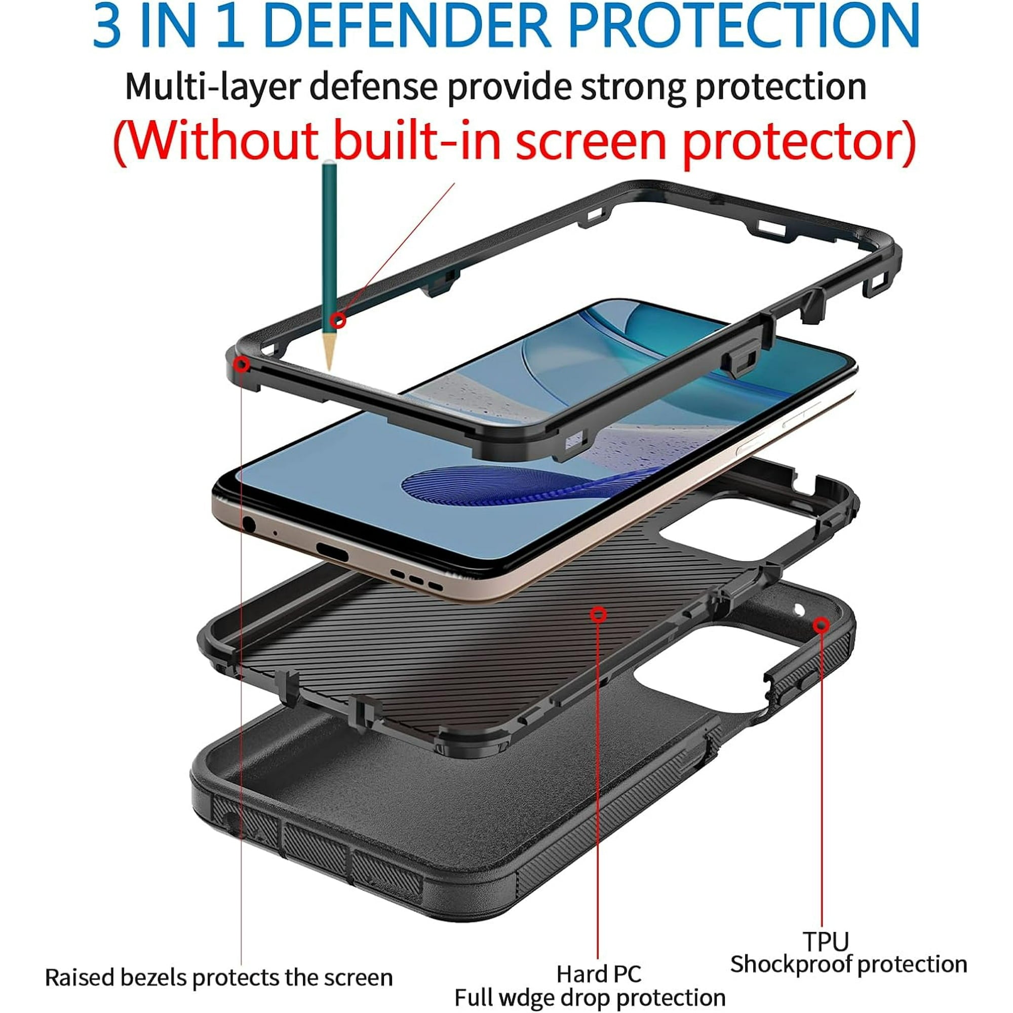 Entronix Case Compatible with Moto G Play 2024 - Triple-Layer Heavy Duty Protection