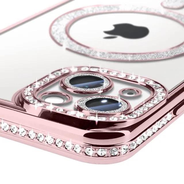 Entronix [Magnetic] Case Compatible with iPhone 15 - [Clear Back] Luxury Diamonds