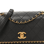 Calfskin Stitched Chain Flap Black