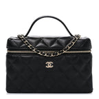 Caviar Quilted Top Handle Slim Vanity With Chain Black