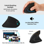2.4G Wireless Vertical Mouse, 6-Button Ergonomic Optical Mice, 3 Adjustable DPI (800/1200/1600), for Laptop PC