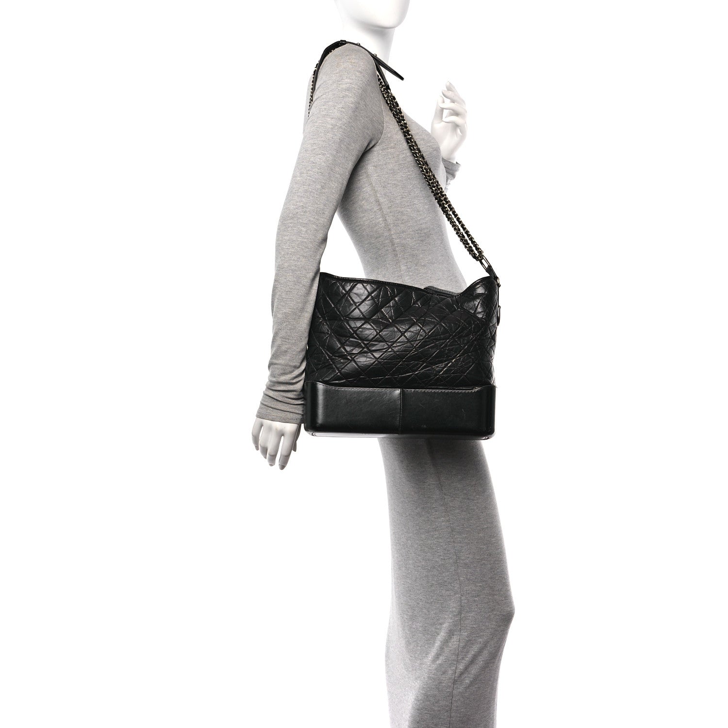 Aged Calfskin Quilted Large Gabrielle Hobo  Black