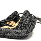 Raffia Crochet Drawstring Pouch Black Naturale