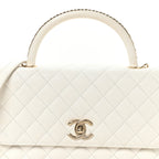 Caviar Quilted Small Chain Coco Handle Flap White