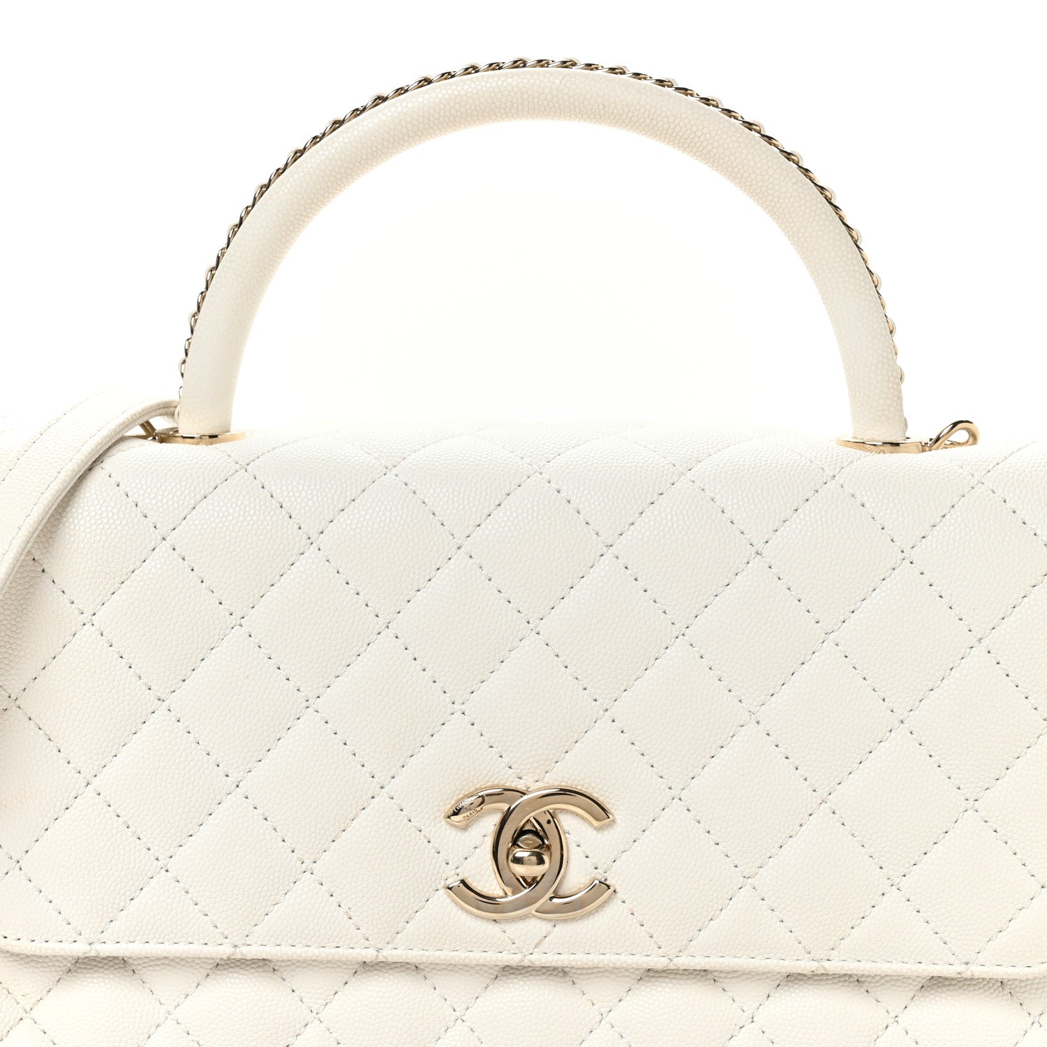 Caviar Quilted Small Chain Coco Handle Flap White