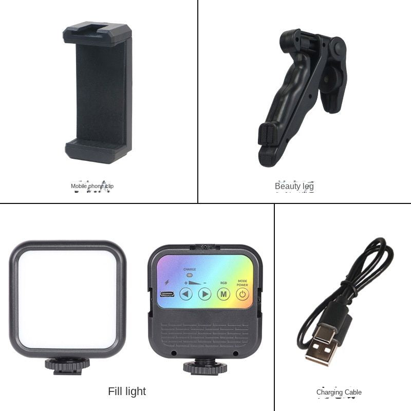 camera color fill light with bracket set outdoor mobile phone live shooting self portrait beauty light portable RGB pocket light mini
