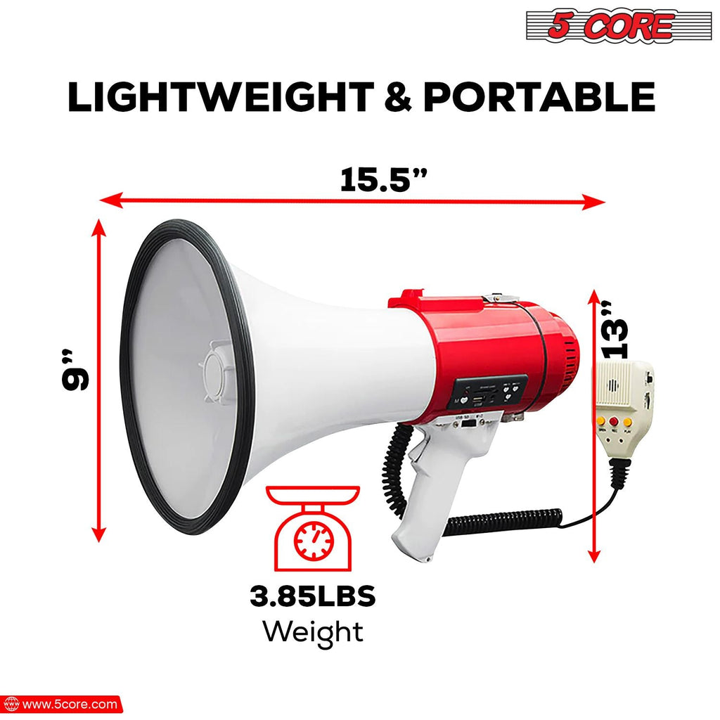 5 Core Megaphone 60W Bull Horn Professional PA Speaker w 1200 Yards Range Loud Siren Voice Amp -77SF