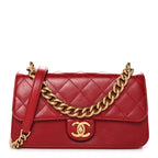 Iridescent Calfskin Quilted Small Straight Lined Flap Red