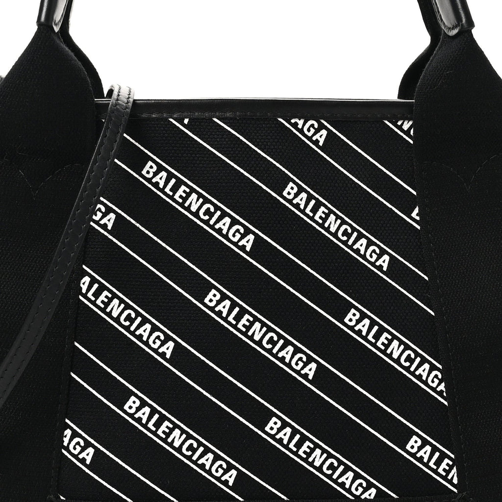 Cotton Canvas Calfskin Logo Print Navy Cabas XS Black White