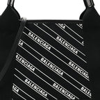 Cotton Canvas Calfskin Logo Print Navy Cabas XS Black White