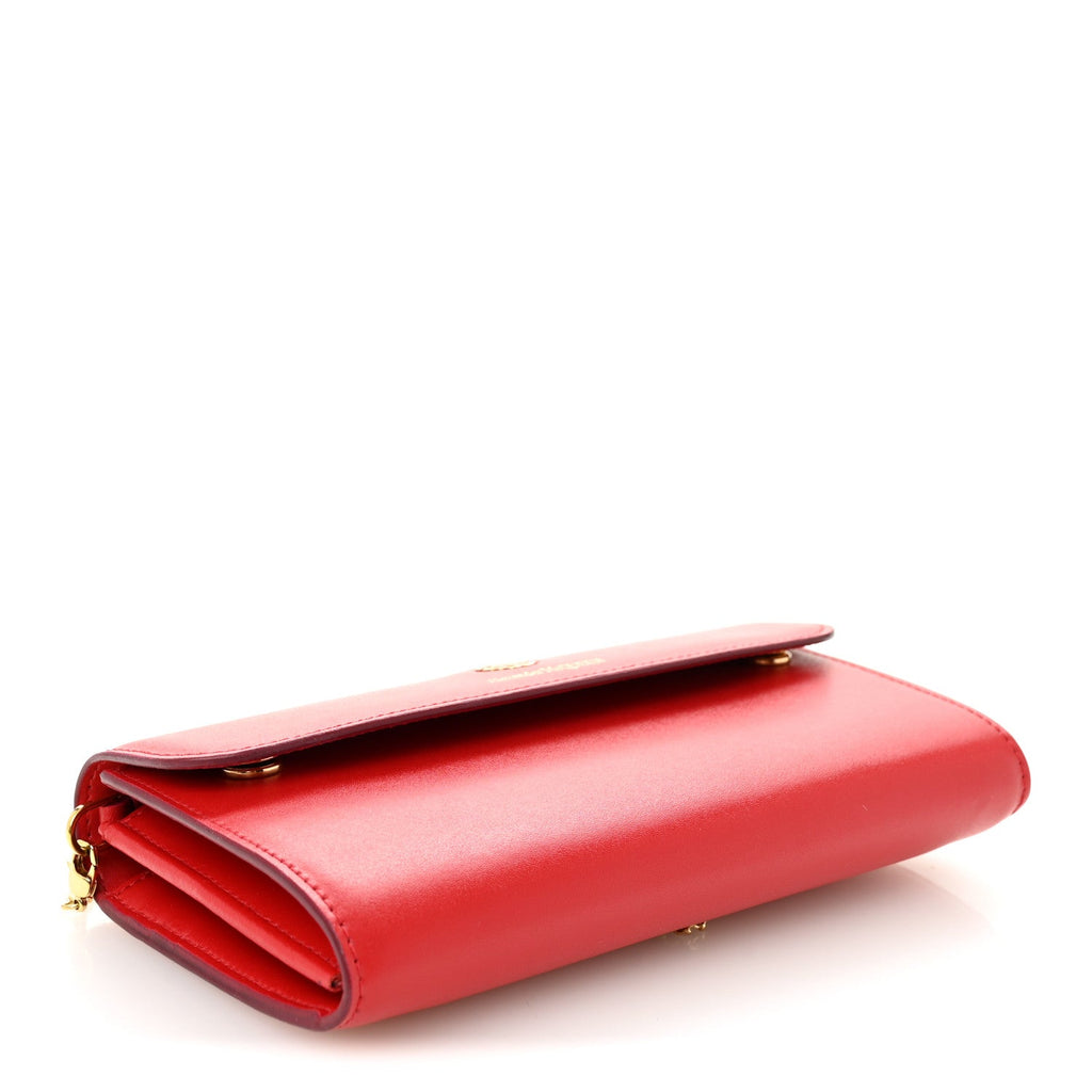 Calfskin Wallet on Chain Red