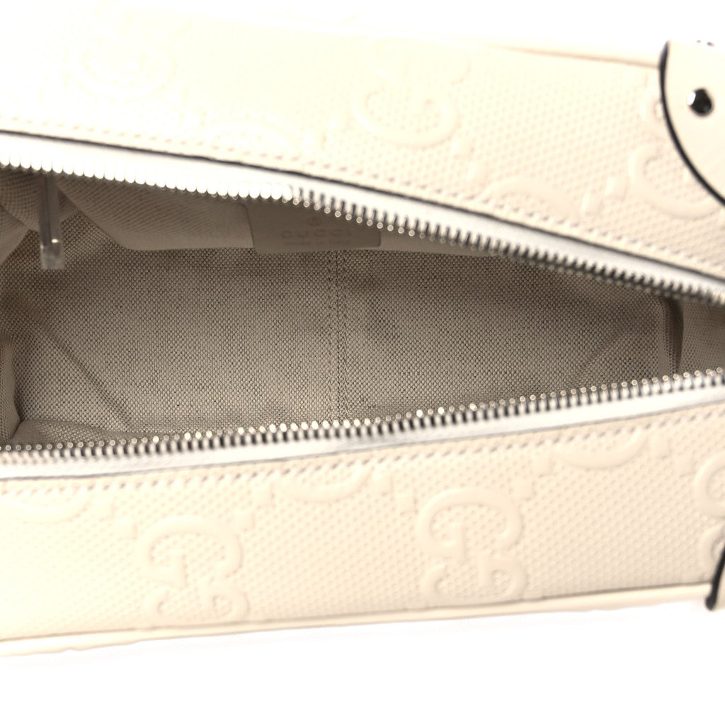 Calfskin GG Tennis Embossed Square Messenger Bag Mystic White