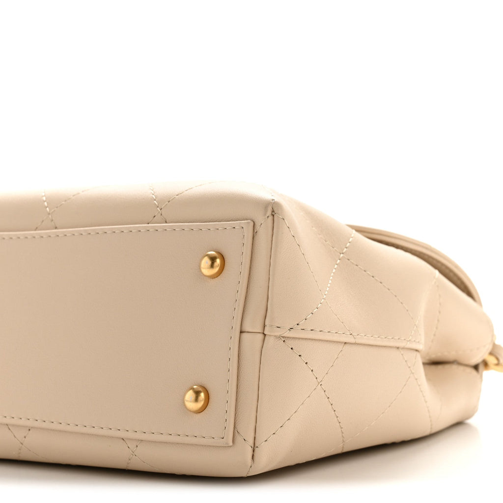 Calfskin Stitched Flap Top Handle Beige