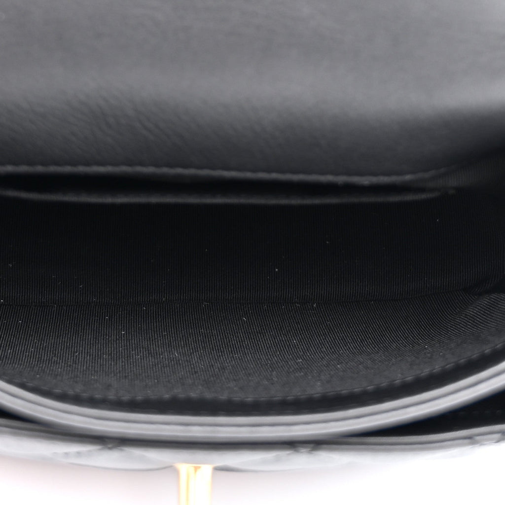 Calfskin Quilted Top Handle Flap Black