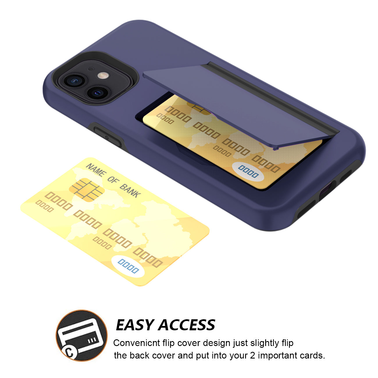 Tpu Pc Hybrid 2-In-1 Flip Card Holder Phone Case For Apple Iphone 12 Mini In Navy