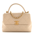 Calfskin Stitched Flap Top Handle Beige