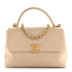 Calfskin Stitched Flap Top Handle Beige