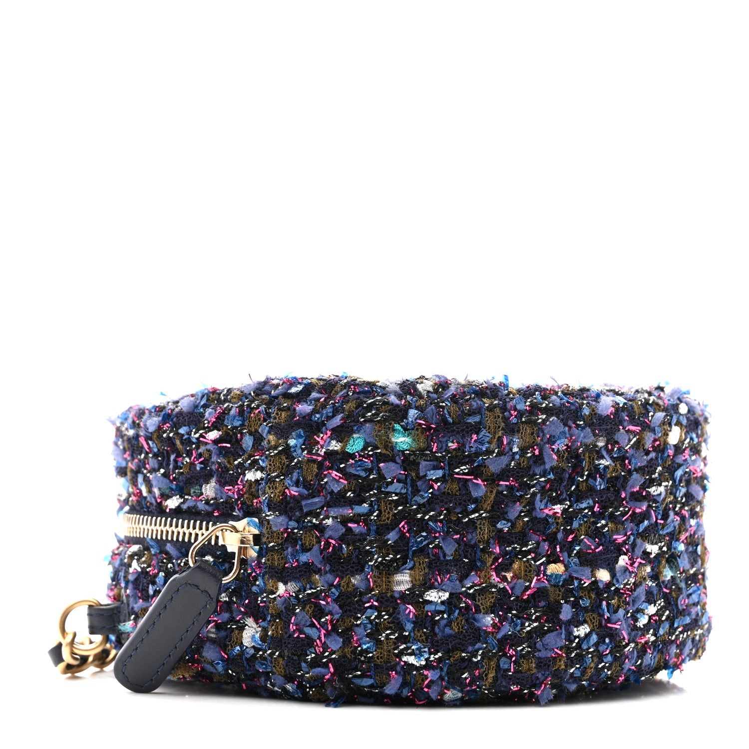 Tweed Quilted Round Clutch With Chain Multicolor