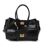 Calfskin Crocodile Embossed Mini Bel Air Carry All Bag Black