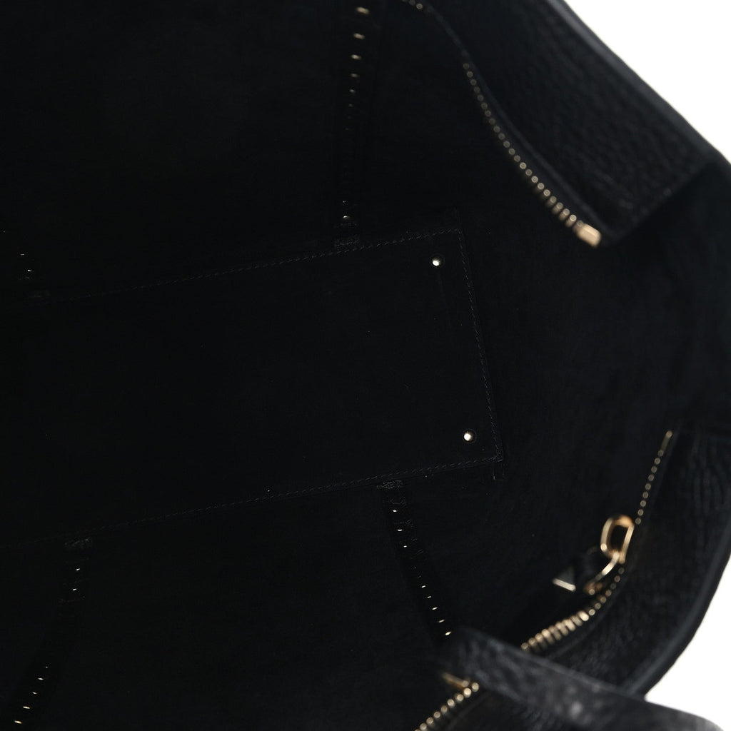 Grained Calfskin North South Rockstud Tote Black