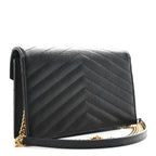 Grain De Poudre Matelasse Chevron Monogram Envelope Chain Wallet Black
