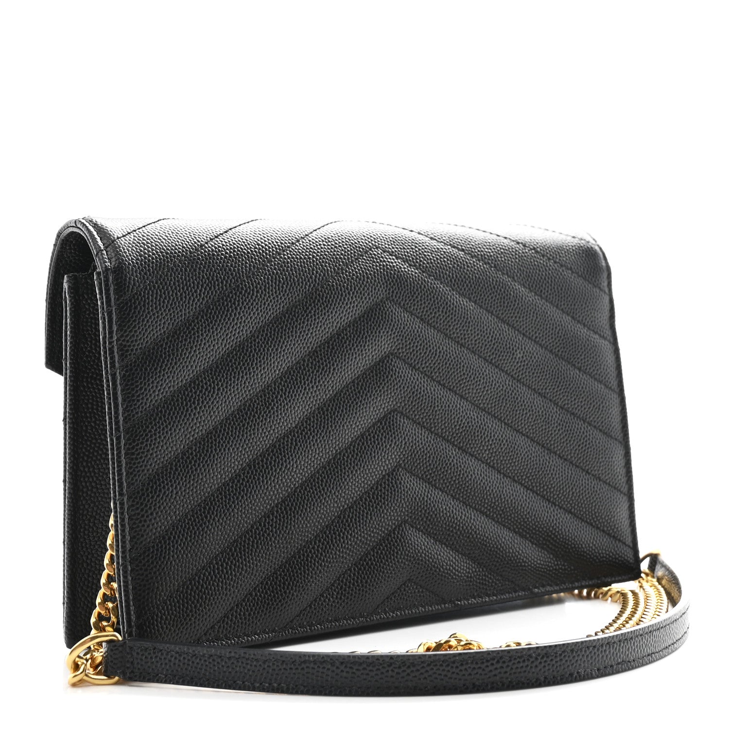 Grain De Poudre Matelasse Chevron Monogram Envelope Chain Wallet Black