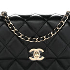 Lambskin Quilted Rectangular Phone Holder Clutch With Chain Black