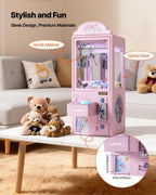 Claw Crane Machine, Medium-Sized Arcade Game Machine with Light & Sound, Adjustable Steel Claws, Precise Toy Candy Grabber Prize Dispenser Vending Toy, for Commercial Home Parties Cinema, Pink