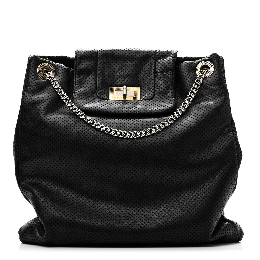 Calfskin Perforated Drill Tote Bag Black