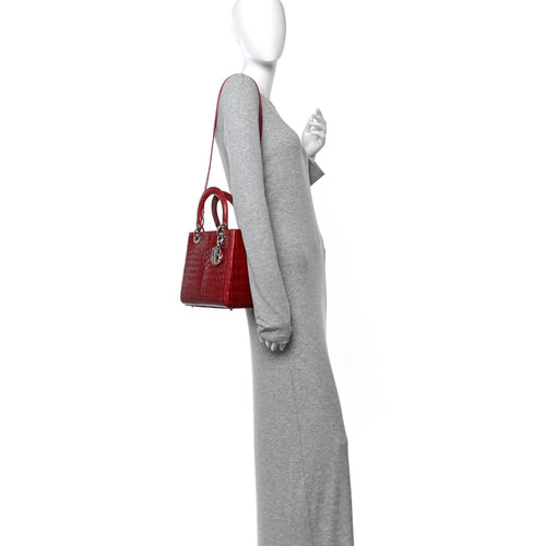Alligator Medium Lady Dior Red
