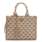 Jacquard Saffiano Triangolo Symbole Embroidered Small Tote Corda Talco