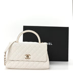 Caviar Quilted Small Chain Coco Handle Flap White