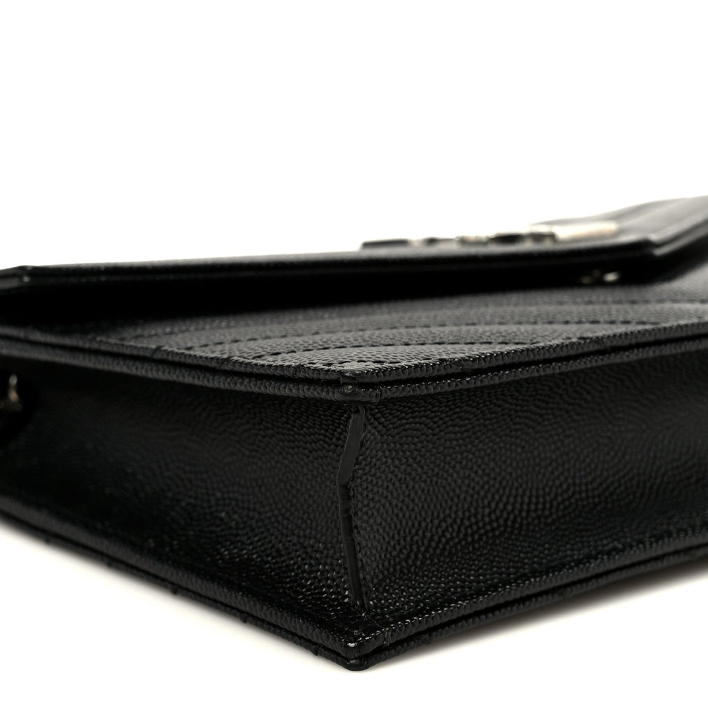 Grain De Poudre Matelasse Chevron Monogram Envelope Chain Wallet Black