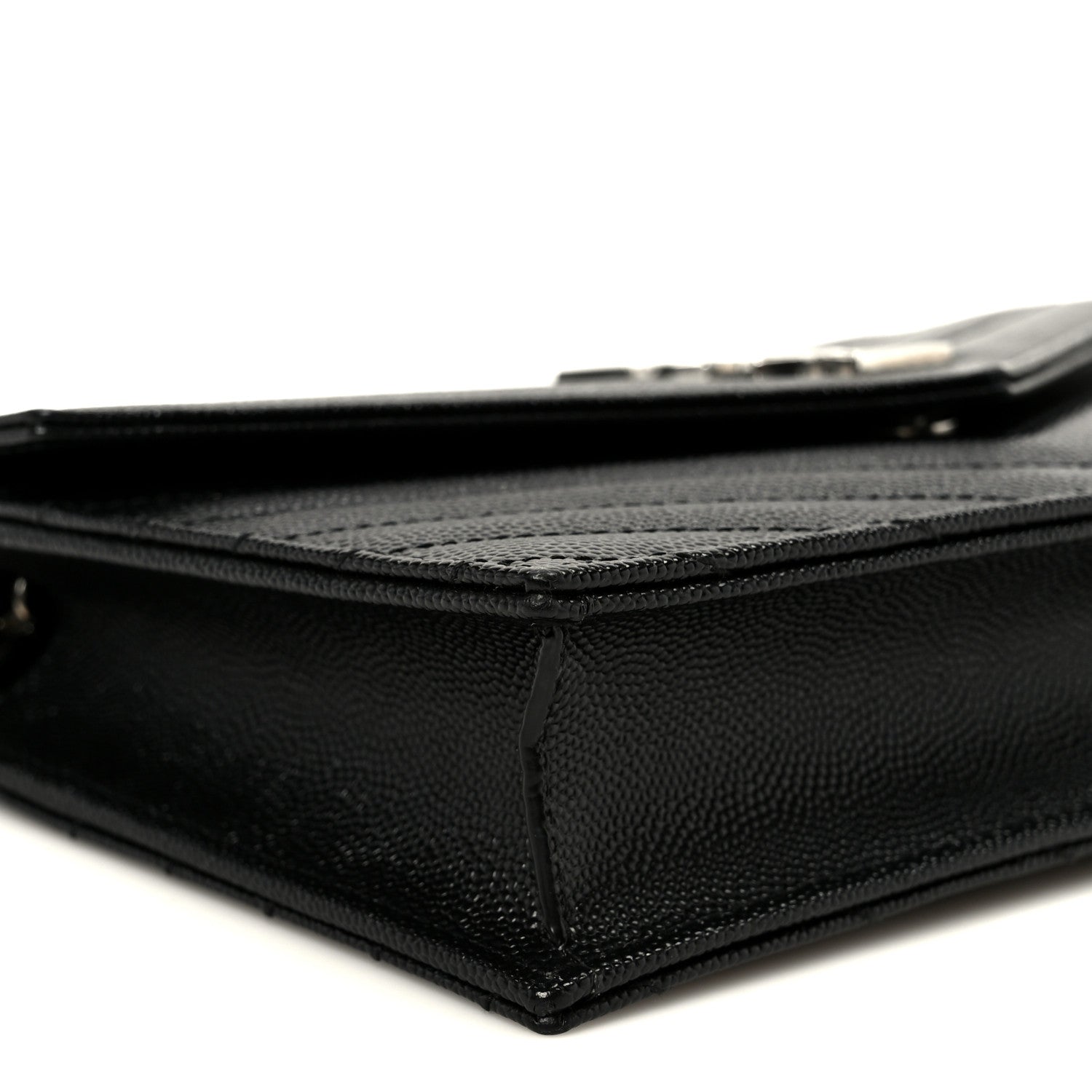 Grain De Poudre Matelasse Chevron Monogram Envelope Chain Wallet Black