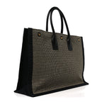 Embroidered Cotton Linen Rive Gauche Noe Tote Black Beige