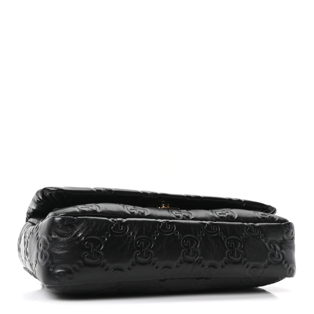Lambskin Embossed Mini GG Milano Top Handle Shoulder Bag Black