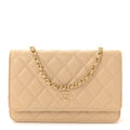 Caviar Quilted Wallet on Chain WOC Beige
