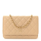 Caviar Quilted Wallet on Chain WOC Beige