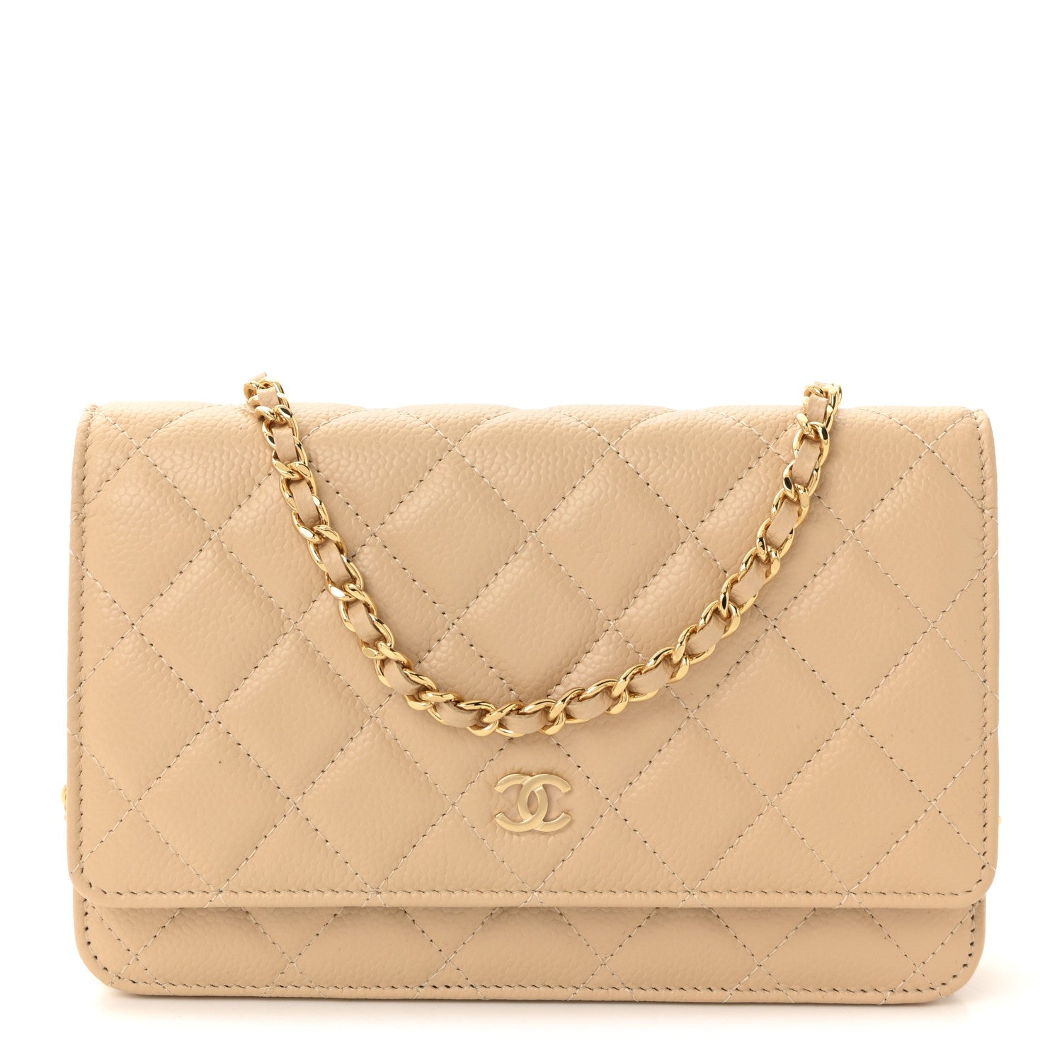 Caviar Quilted Wallet on Chain WOC Beige