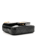 Patent Enamel Quilted Coco Hearts Clutch With Chain Black