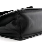 Saffiano Soft Calfskin Metal Triangle Logo Envelope Chain Shoulder Bag Black