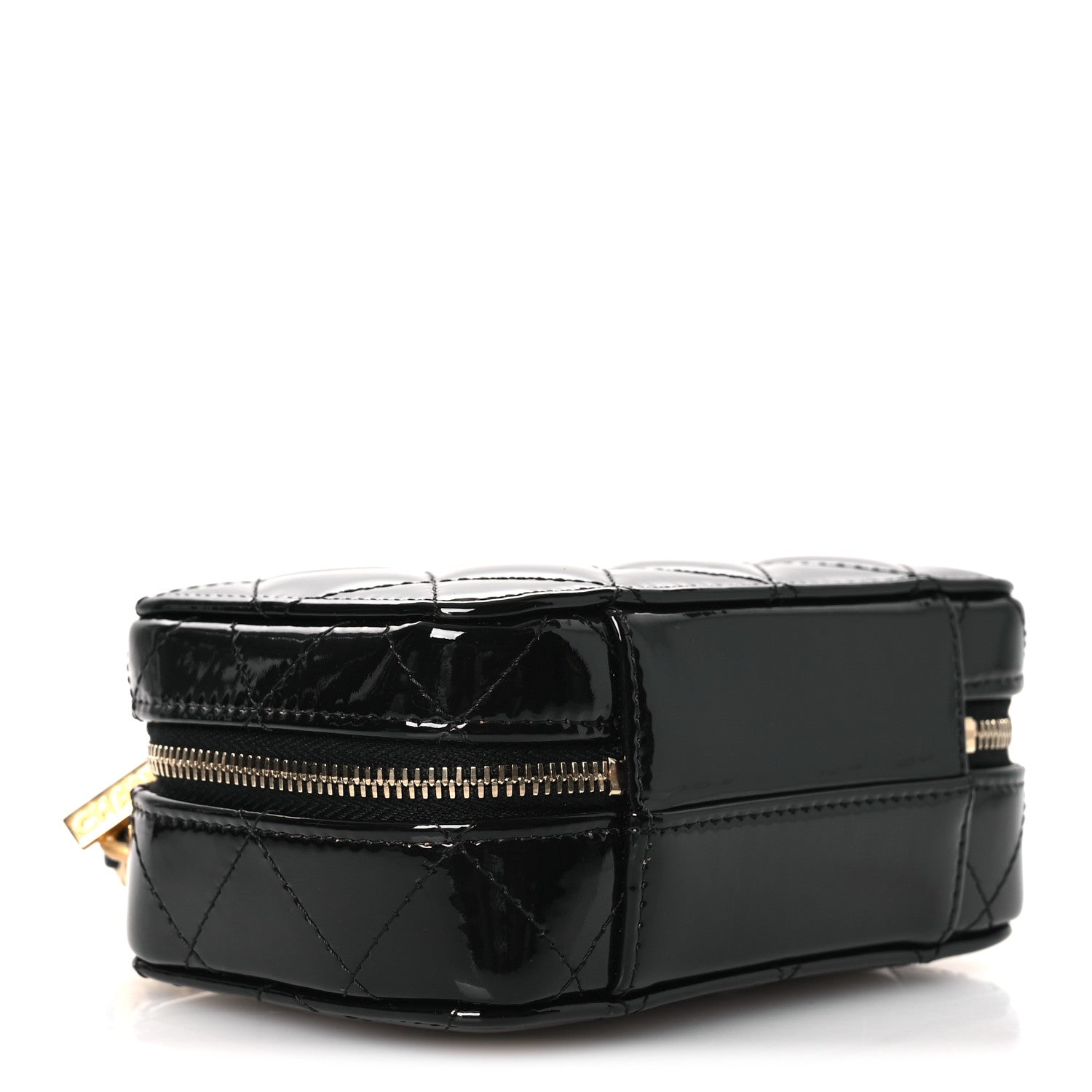 Patent Quilted Top Handle Mini Vanity Case Black