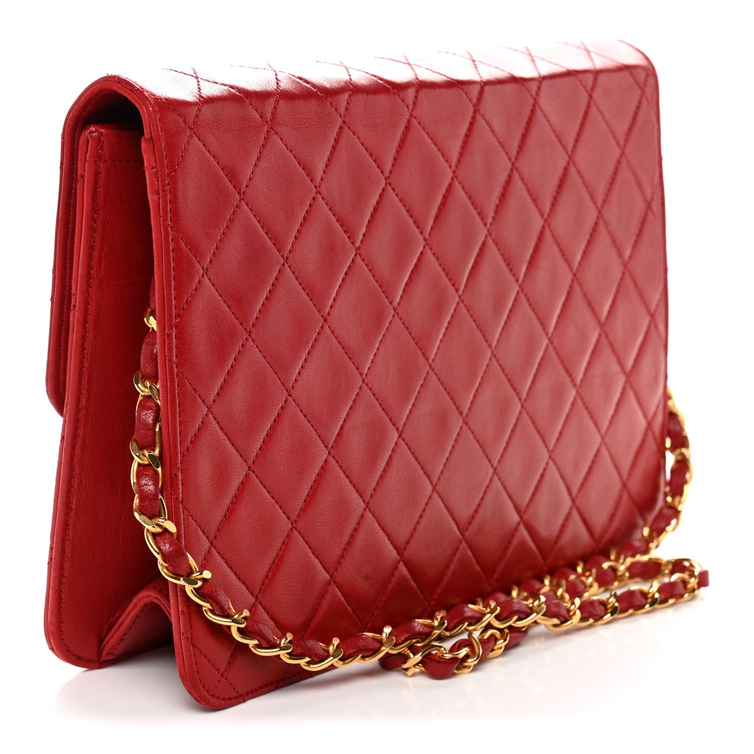 Lambskin Quilted Medium Single Flap Red