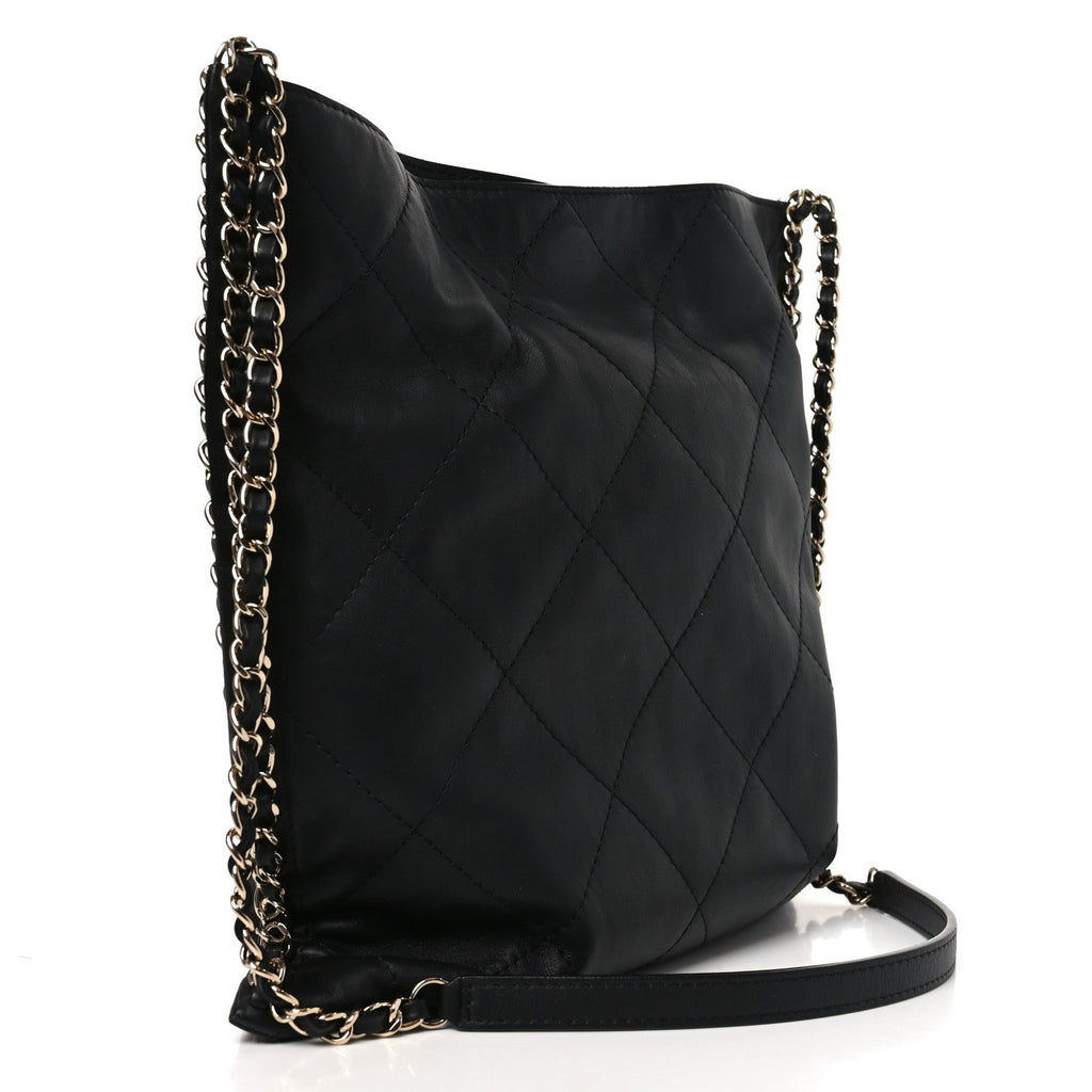 Calfskin Quilted Chain Flat Tote Black