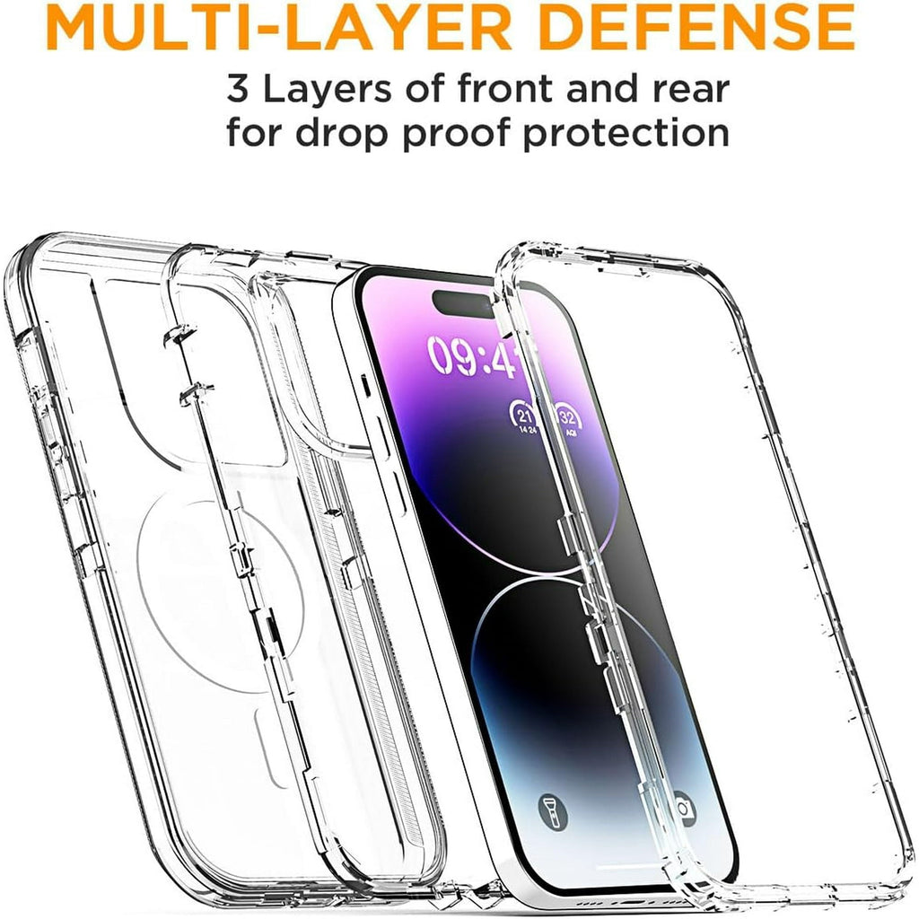 Entronix [Magnetic] Case Compatible with iPhone 15 Pro - [Clear] Triple-Layer Heavy Duty Protection