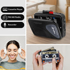 Portable Cassette Players Recorders FM AM Radio Walkman Tape Player Built In Mic External Speakers Manual Record