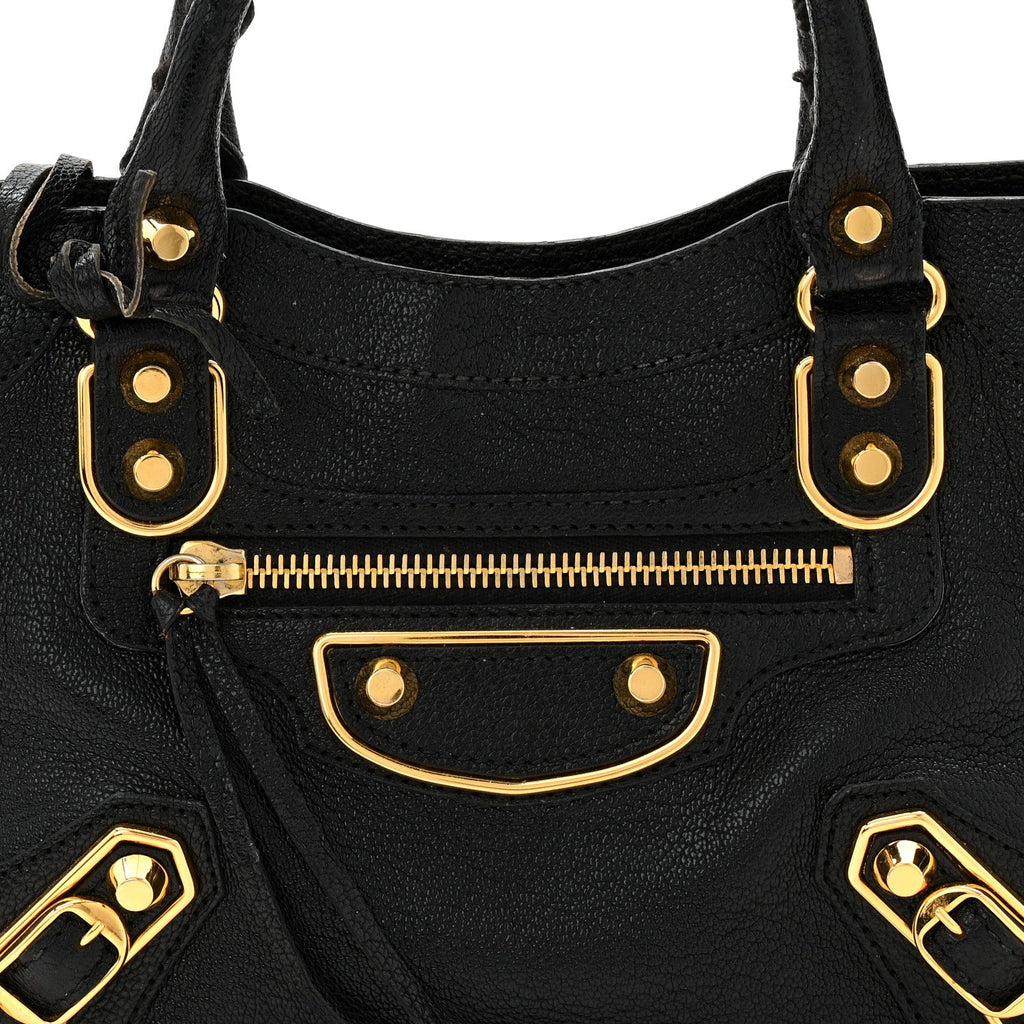 Chevre Gold Metallic Edge Hardware Mini City Black